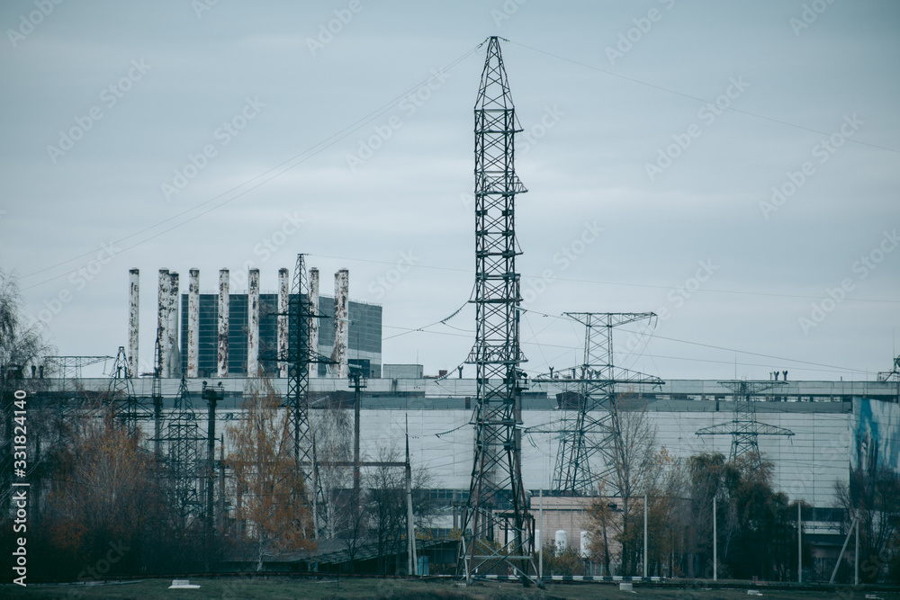 Sarcophagus over the 4th power unit of a nuclear power plant in Pripyat in Chernobyl