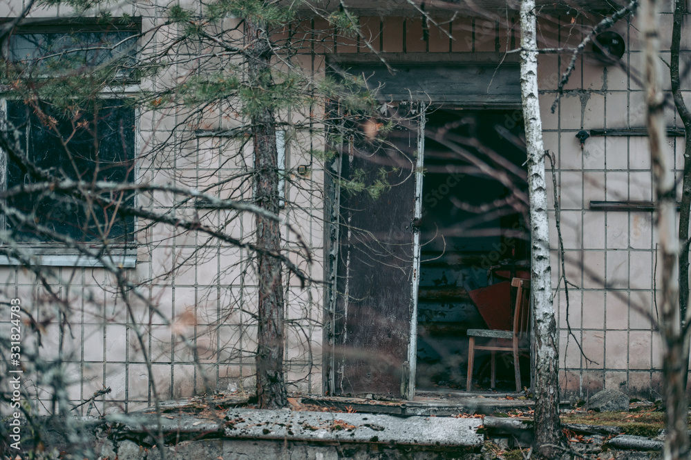 Old ruined house in Pripyat in Chernobyl