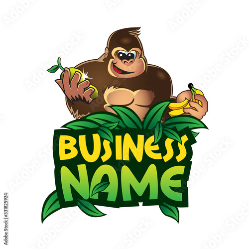 Gorilla grabbing fruits, can be used for healthy food logo or food brand, and any other purpose.