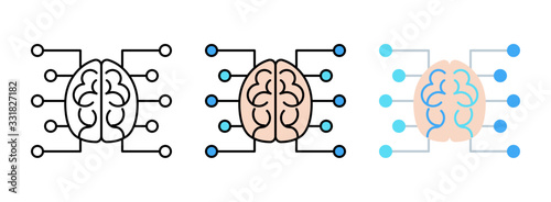 Business Strategy with analytics brain icon set isolated on white background for web design