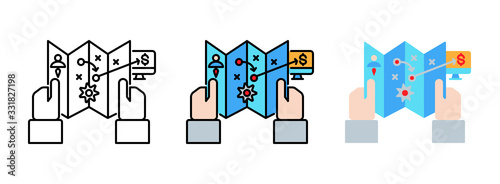 Business Strategy icon set isolated on white background for web design