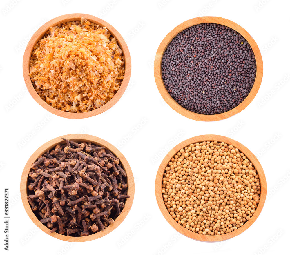 Condiment set on a white background
