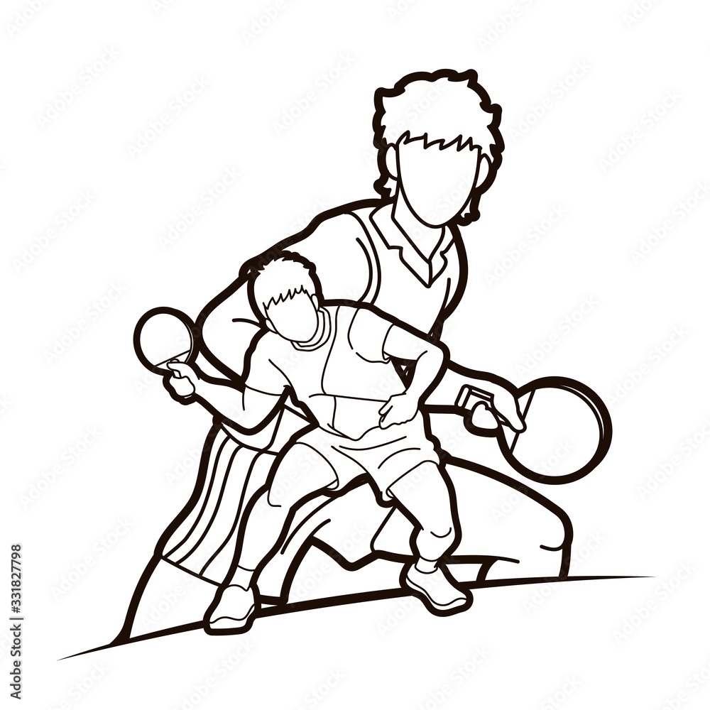 Ping Pong, Table Tennis players action cartoon sport graphic vector.