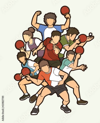 Ping Pong, Table Tennis players action cartoon sport graphic vector.