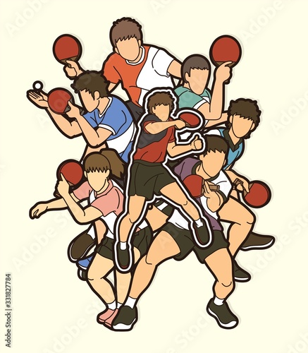 Ping Pong, Table Tennis players action cartoon sport graphic vector.