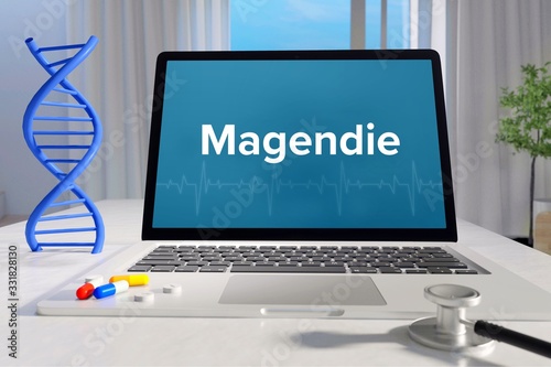 Magendie – Medizin, Gesundheit. Computer im Büro mit Begriff auf dem Bildschirm. Arzt, Krankheit, Gesundheitswesen