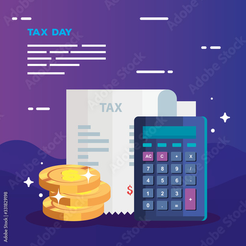 tax day poster with voucher paper and icons vector illustration design