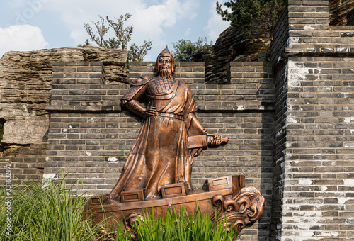Relief of Han shizhong, patriotic general in Song dynasty, on rebuilt wall in Jiangwan Park at Jiangwanzhen, Hongkou, Shanghai, China. His army docked here & turned it into a town.