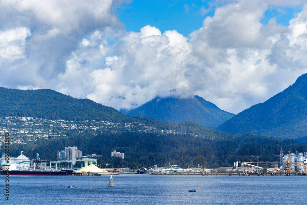Coastal mountains, ocean and clouds, Vancouver, BC, Canada