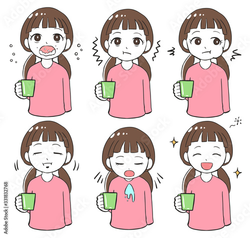 うがいをする女の子(漫符付き)