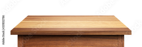 empty table made from old pine wood isolated on white background for display or product