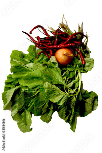 spinach, shallots and chili