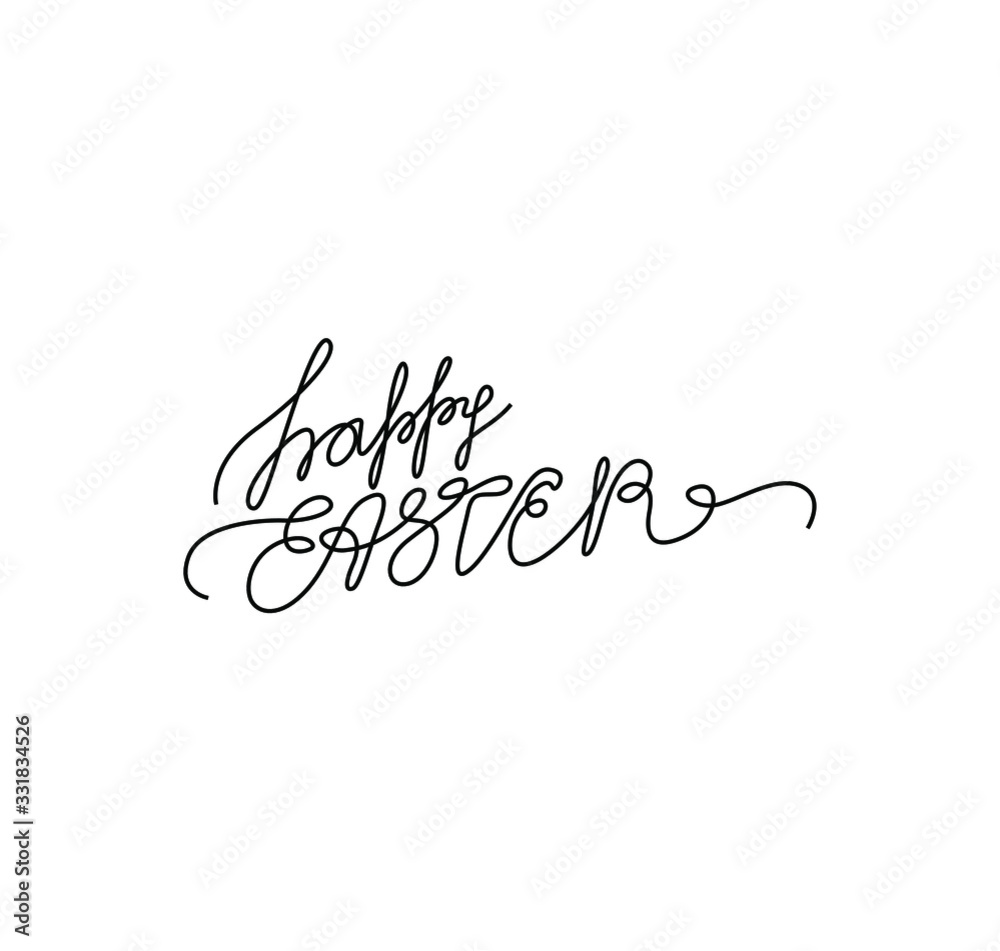 Happy Easter lettering card. Hand drawn lettering poster for Easter. Modern calligraphy. Happy Easter typography background. Continuous line drawing, hand lettering, print for clothes, isolated vector