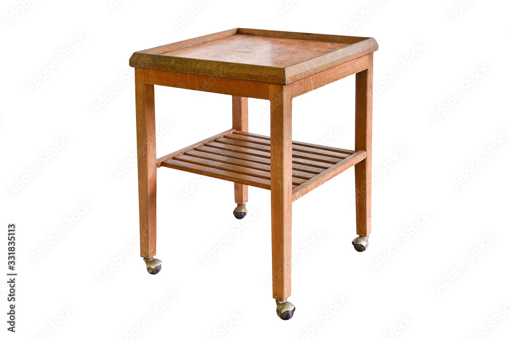 Fototapeta premium empty wooden table with wheels isolated.