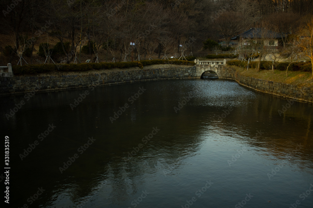a stone bridge or Wolyeonggyo bridge in Andong,Korea a stone bridge or Wolyeonggyo bridge in Andong,Korea
