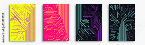 Minimal covers design. Set of four flyers. Future geometric design. Abstract circuit board can be used for invitations, posters and flyers. Vector illustration eps 10.