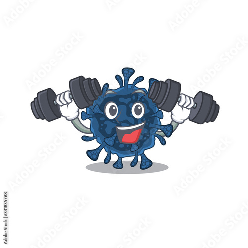 Smiley Fitness exercise decacovirus cartoon character raising barbells
