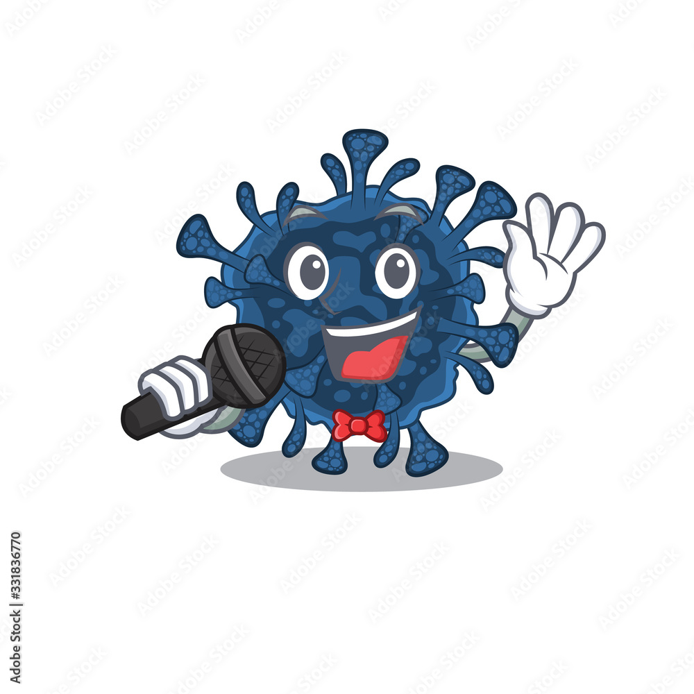 Cute decacovirus sings a song with a microphone Cute decacovirus sings a song with a microphone