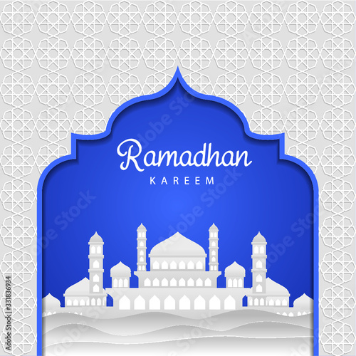 ramadhan kareem greeting card white mosque