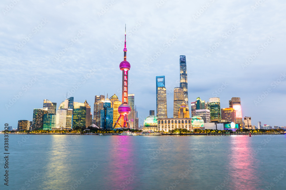 Night view of modern city in Shanghai, China