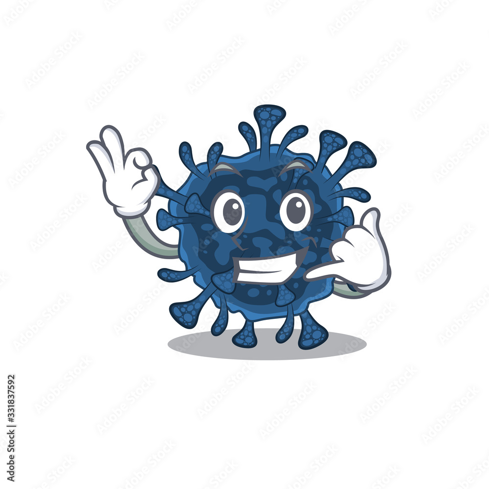 Decacovirus mascot cartoon design showing Call me gesture