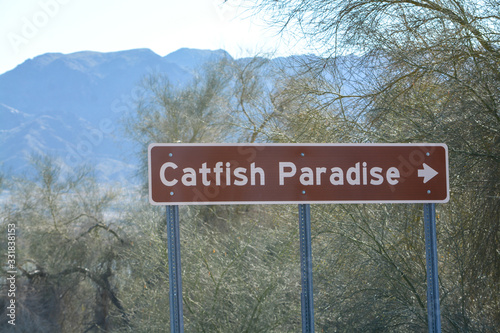 Catfish Paradise Sign at the Topock Marsh in Mohave County, Arizona USA photo