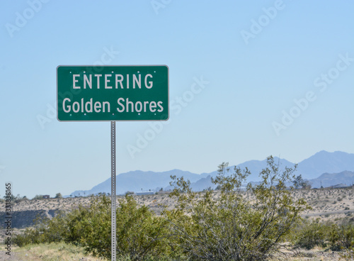 Entering Golden Shores Sign. Golden Shores, Mohave County, Arizona USA