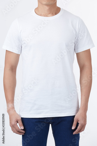 Men perfect body wear the white tshirt mockup template design with clipping path.