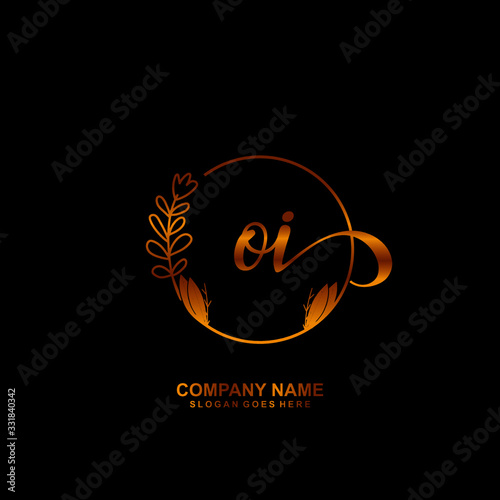 Initial OI beauty monogram and elegant logo design, handwriting logo of initial signature, wedding, fashion, floral and botanical with creative template