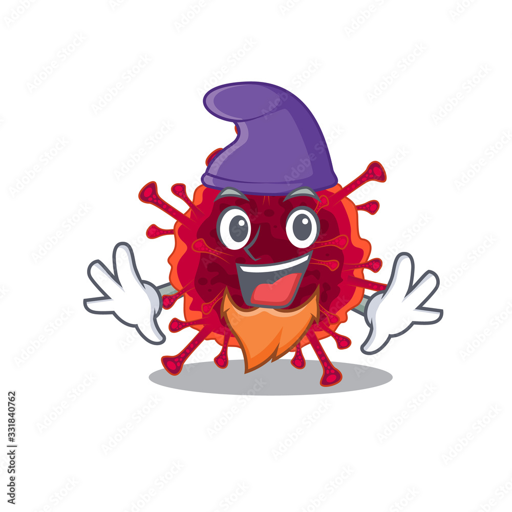 Cute and funny pedacovirus cartoon character dressed as an Elf