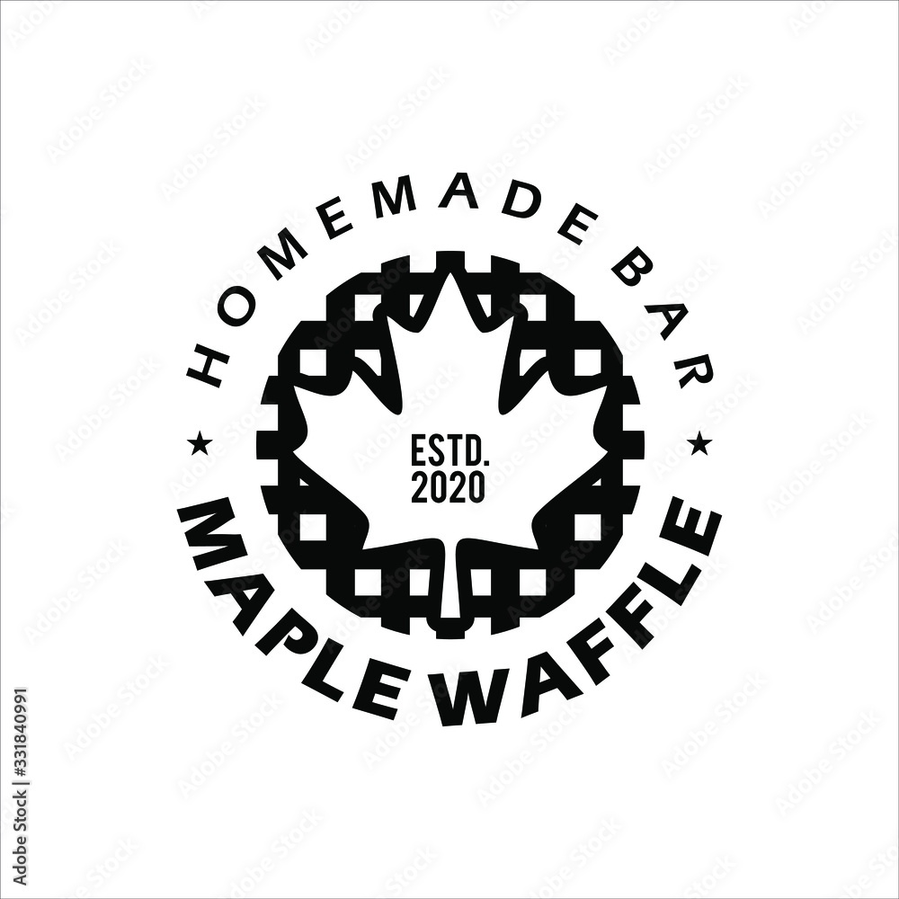 simple circle maple leaf with waffle vector best for pastry and bakery logo design template inspiration