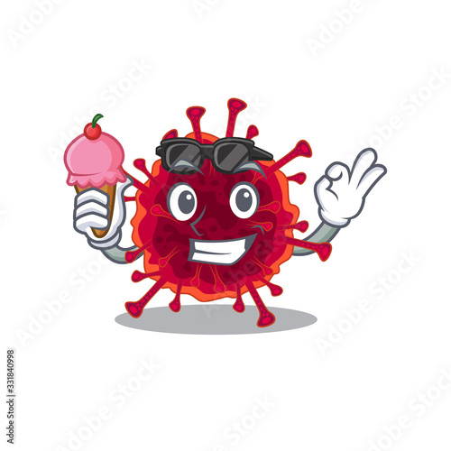 cartoon character of pedacovirus holding an ice cream © kongvector