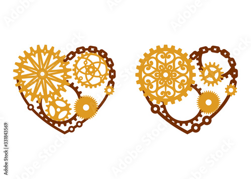 Decorative heart of gears. Mechanism. Steampunk. Vector design elements, template for a stylish holiday greeting card, wedding banner, label, signage, love concept, print for t-shirt, clothing and bag