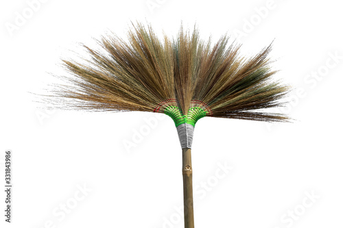Broom made of flower grass isolated on a white background,House cleaning equipment.
