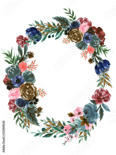 Set of flowers, leaves and branches, Imitation of watercolor, isolated on white wreath bouquet floral and herbs garland Hand drawn