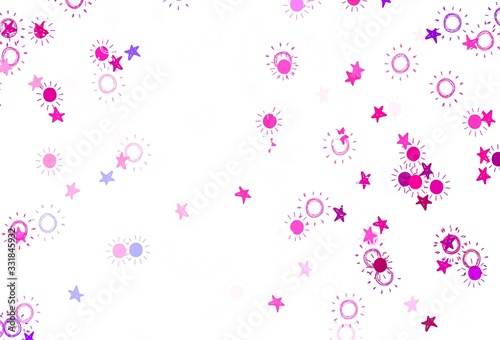 Light Pink vector pattern with simple suns, stars.
