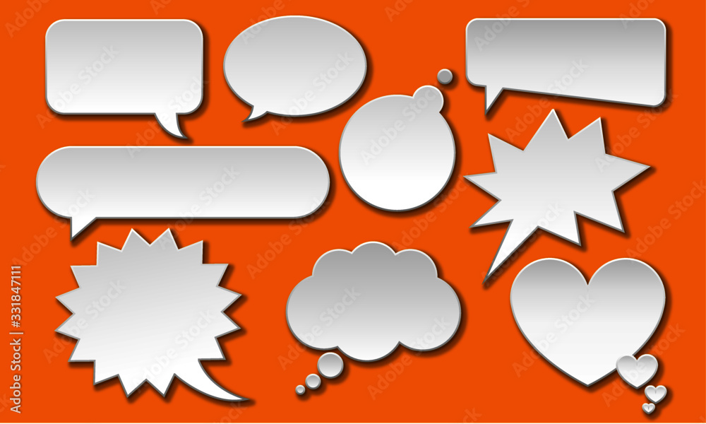 Set of paper bubble cloud talk with shadow. White paper isolated cloud talk silhouette, Design elements for speech, message, social network. Vector Illustration Set of paper bubble cloud talk with shadow. White paper isolated cloud talk silhouette, Design elements for speech, message, social network. Vector Illustration