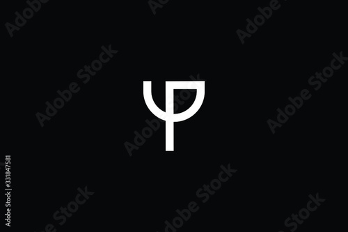 Minimal elegant monogram art logo. Outstanding professional trendy awesome artistic UP PU initial based Alphabet icon logo. Premium Business logo White color on black background