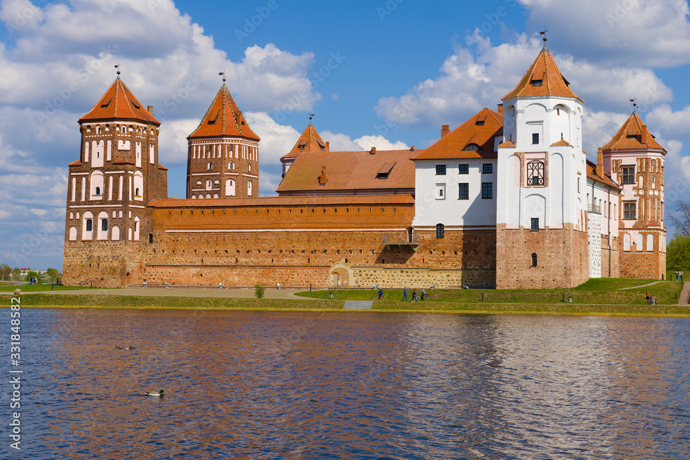 Old Mir Castle close up on a sunny May day. Belarus