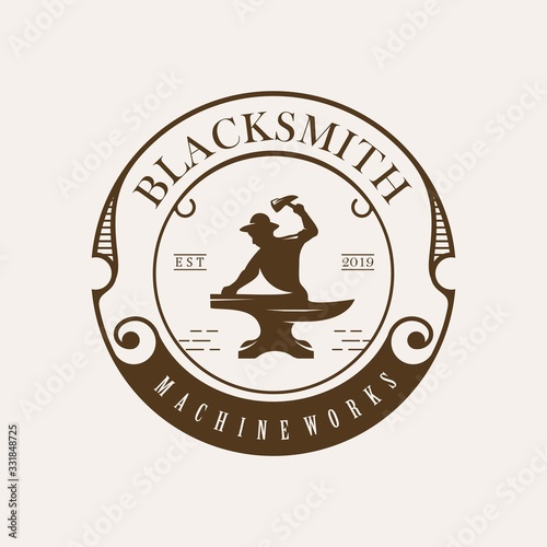 Classic Blacksmith background and badge Illustration