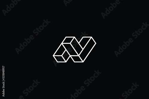 Minimal elegant monogram art logo. Outstanding professional trendy awesome artistic 3D N NV VN initial based Alphabet icon logo. Premium Business logo White color on black background