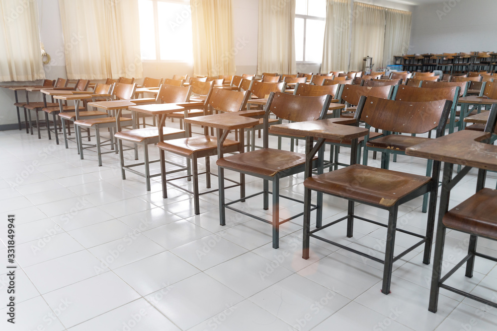 Schools in Asian shutdown due to spreading of the Crononaviru or COVID-19. An empty classroom with no student.