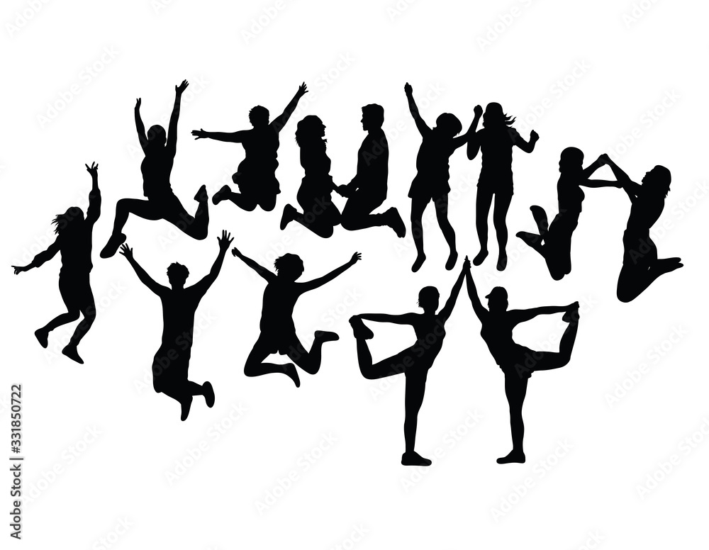 Fototapeta premium Happy Jumping People Silhouettes, art vector design