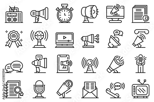 Announcer icons set. Outline set of announcer vector icons for web design isolated on white background