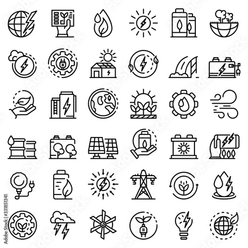 Clean energy icons set. Outline set of clean energy vector icons for web design isolated on white background