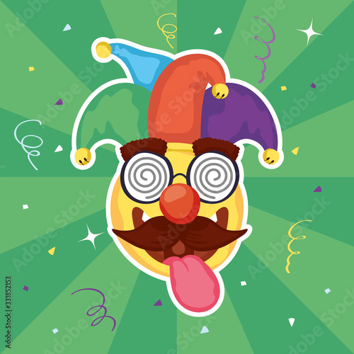 happy april fools day card with emoji and crazy mask