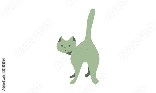 the cat turns and looks, the view is both back and front. cute humorous clip art . flat illustration. horizontal. copy space