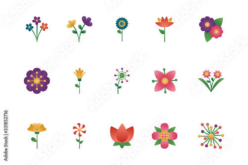 bundle of flowers degradient style icons