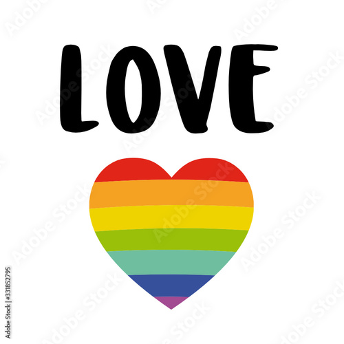 Love. International Day Against Homophobia postcard with a rainbow sign. May 17, LGBTQ concept. Flat design with handwritten lettering. Gays, lesbians, transgender people, queer minorities.