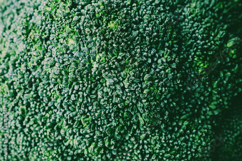 Fresh broccoli close-up. Background macro photo of food. The concept of wholesome food, veganism.